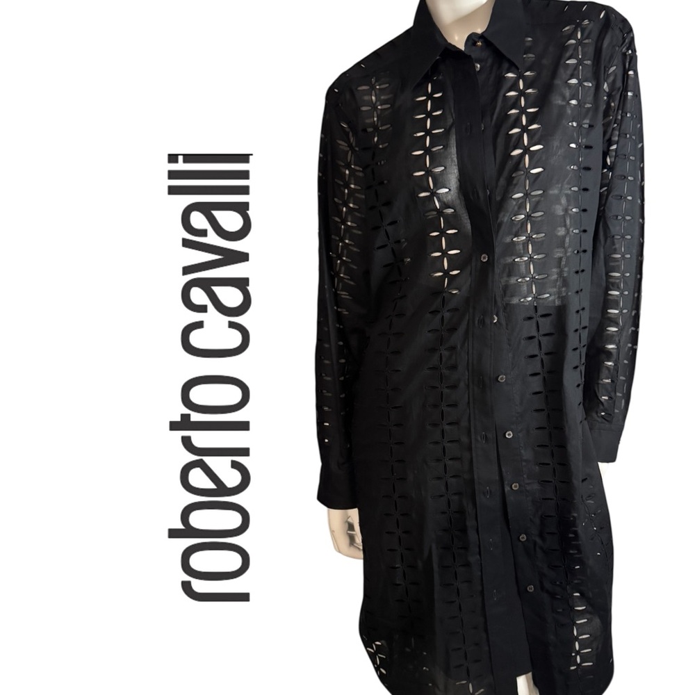 Roberto Cavalli Black Long Cutout top